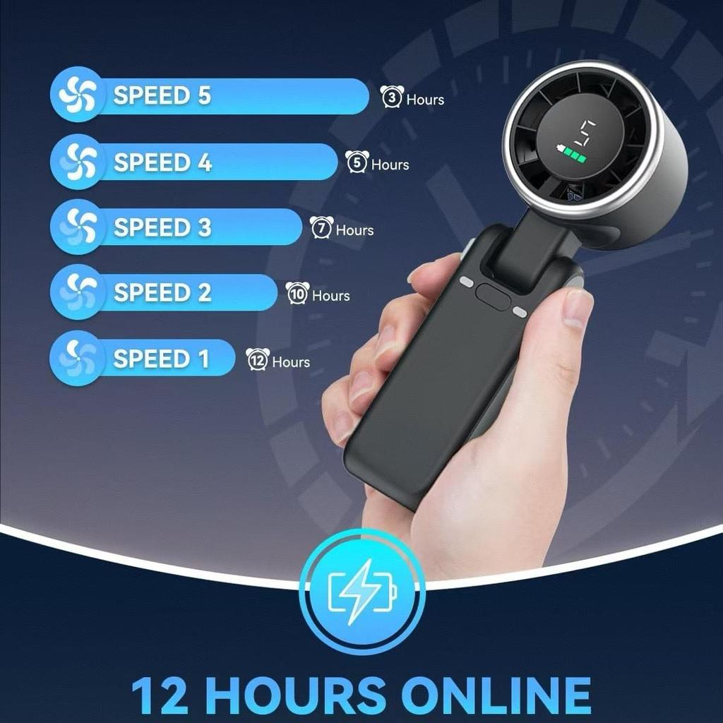 Portable Handheld Turbo Fan, 5 Gear Wind, 3 IN 1 Hand Fans with Air Turbo Tech Cooling Fan for Outdoor Activities, Travel, Beach