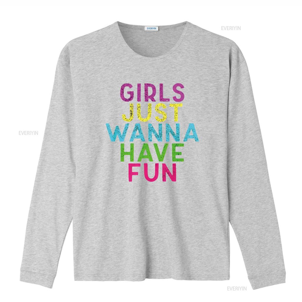 Womens Girls Just Wanna Have Fun Design T Shirt Black vintage Washed Breathable Stylish homme Soft Top For Everyday Wear