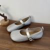 2025 Summer New Woven Striped Mary Jane Shoes Women's Shoes Wear One-word Buckle Soft-soled Small Fragrant Wind Light Mouth Single Shoes