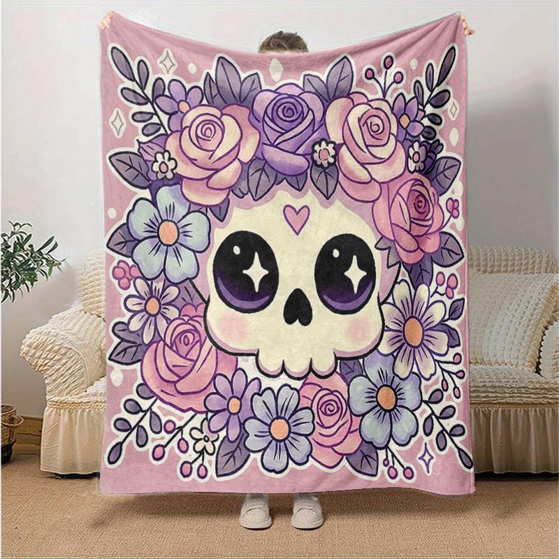 

1pc Pink Cute Skull Blanket Soft Throw for Room Decor, Perfect Gift, Living Room, Travel, Camping, Car Blankets 80x120cm