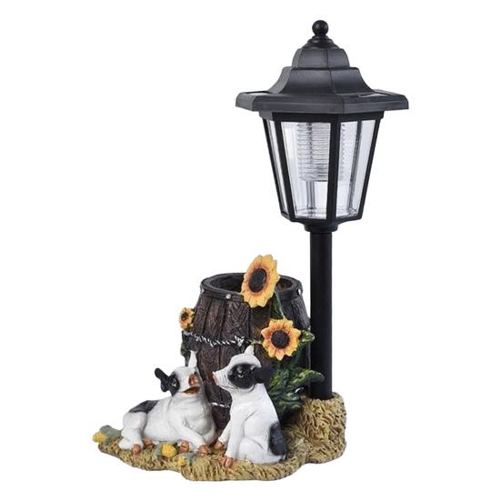 Garden Statue with LED Solar Lamp Weather Resistant Automatic Charging Outdoor Patio Sculpture Decor LED Light