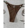 Women's Solid Color Beaded Lace-Up Bikini Set, Sexy Two-Piece Swimwear
