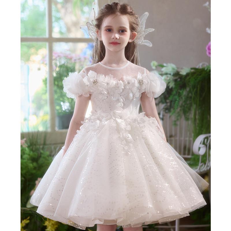 

Платье принцессы на первый день рождения для девочки - Модное свадебное платье для девочки-цветочницы, Детская вечерняя одежда для фортепиано и особых случаев 150cm белый
