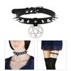 Spiked Choker Necklace PU Leather Goth Choker Collar with Pentagrams Pendant Punk Rock Collar Adjustable for Women Men