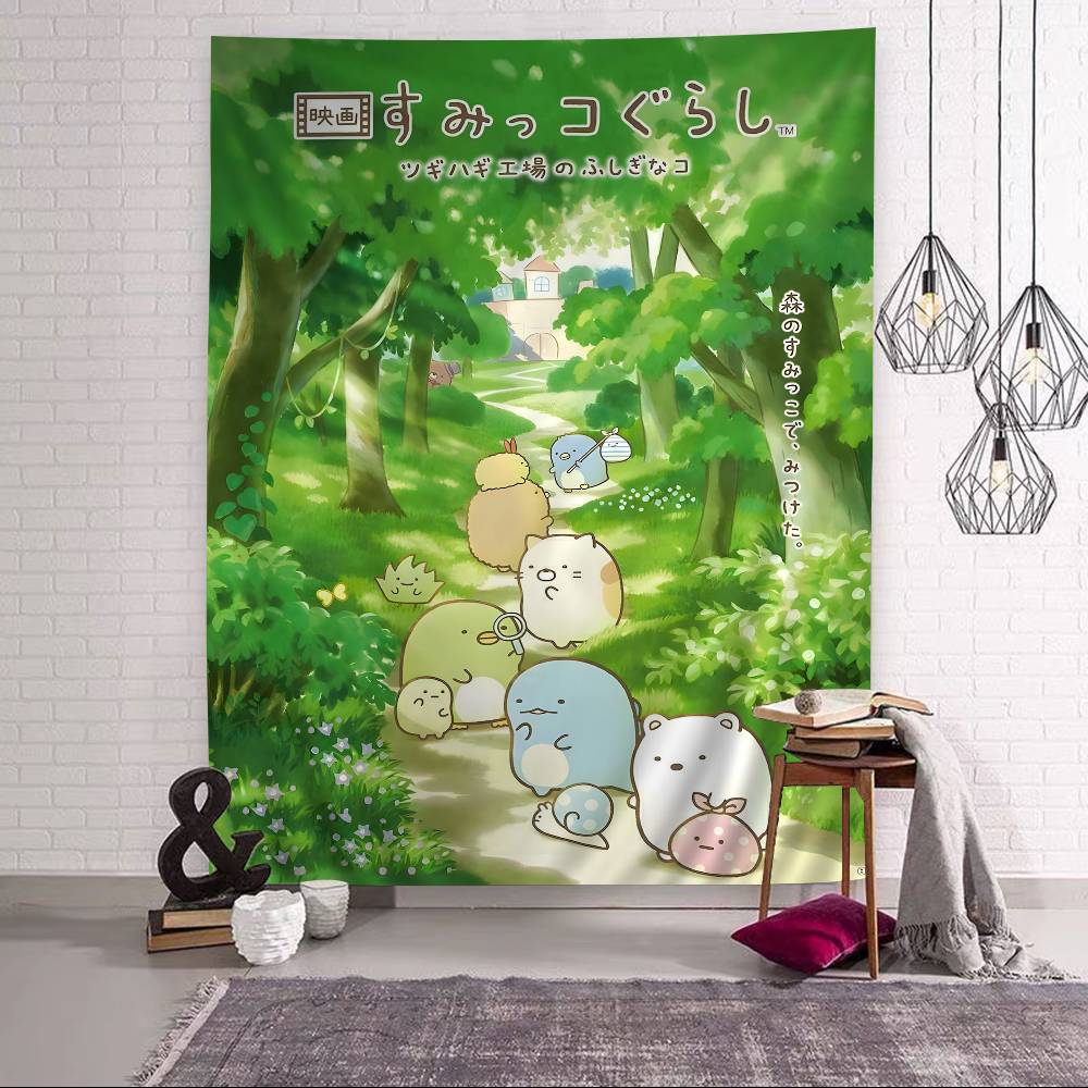 Japan Anime Sumikko Gurashi Wall Tapestry Hanging Tarot Hippie Wall Rugs Dorm Wall Hanging Sheets