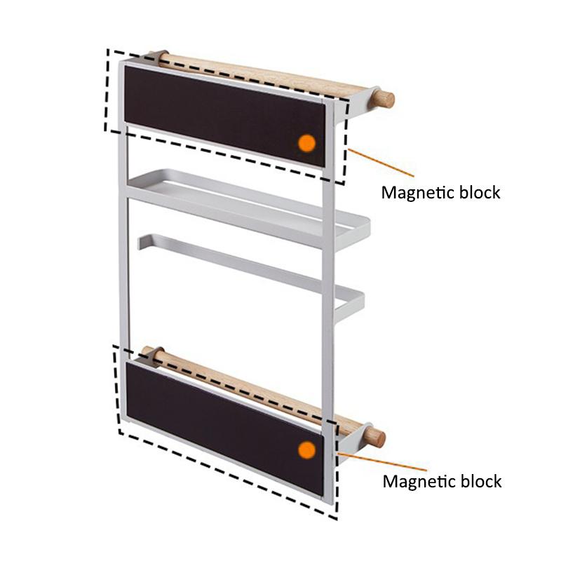 Iron+Wood Magnetic Refrigerator Storage Shelf Kitchen Tools Hanging Storage Rack
