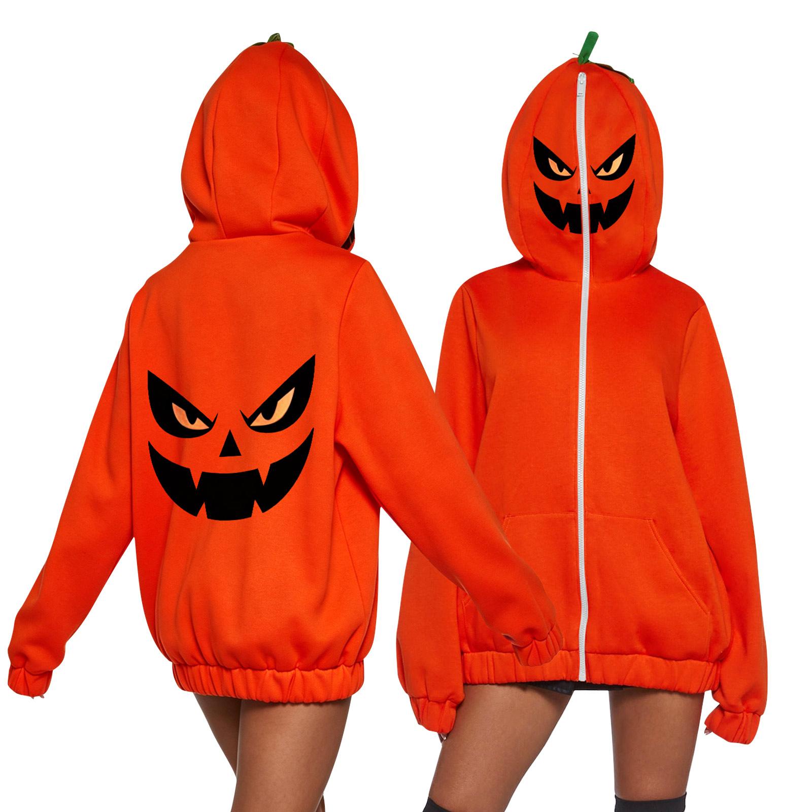 Women s Halloween Pumpkin Print Long Sleeve Sweatshirt Casual Pullover XXXL