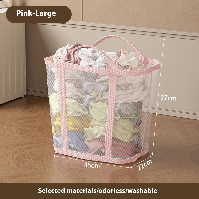 

Nylon Mesh Laundry Basket With Handle Breathable Folding Portable Dirty Clothes Organizer Bags Large Capacity Toys Storage Bag L рожевий