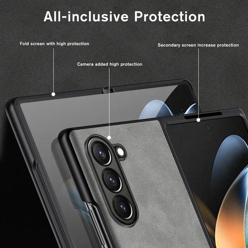 Sheepskin Leather TPU Camera Protect Case for Samsung Galaxy Z Fold 7 6 5 4 3 Skin Feel Sheepskin Phone Fold Soft Cover