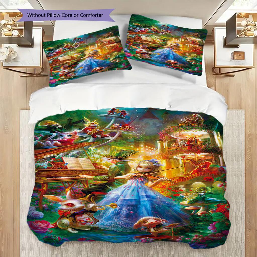 Fantasy Wonderland Journey Three-piece set (1 * duvet cover + 2 * pillowcase, without core) 2D Flat Christmas birthday gift Duvet cover and pillowcase