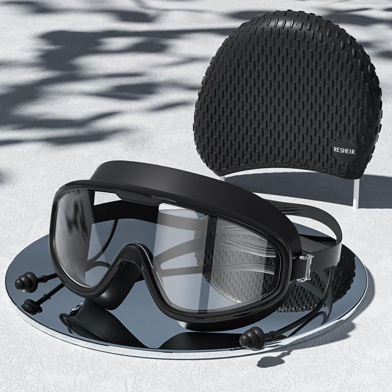 

HD Adult Men Women s Large-rimmed Swimming Goggles Professional Glasses Diving Water Drop Cap Set Waterproof Anti-fog