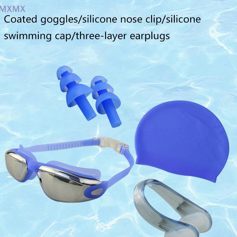 High-definition Waterproof Anti-Fog Silicone Swimming Goggles Adult Swimming Goggles Swimming Cap Earplugs Eyewear