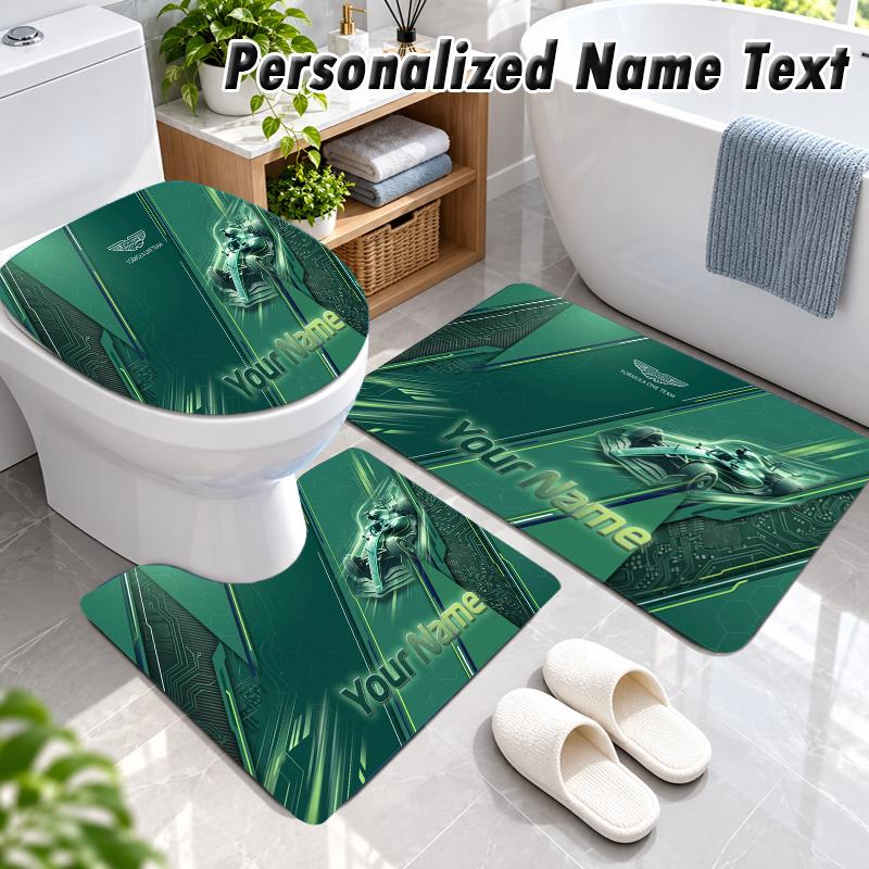 Aston Martin Custom Name 3Pcs Flannel Bathroom Mat Set Toilet Rug Personalized Bath Decor
