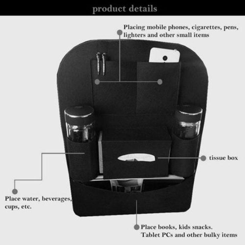 Elegant Black Auto Car Seat Back Organizer With Multi-pocket Storage For Effortless Organization