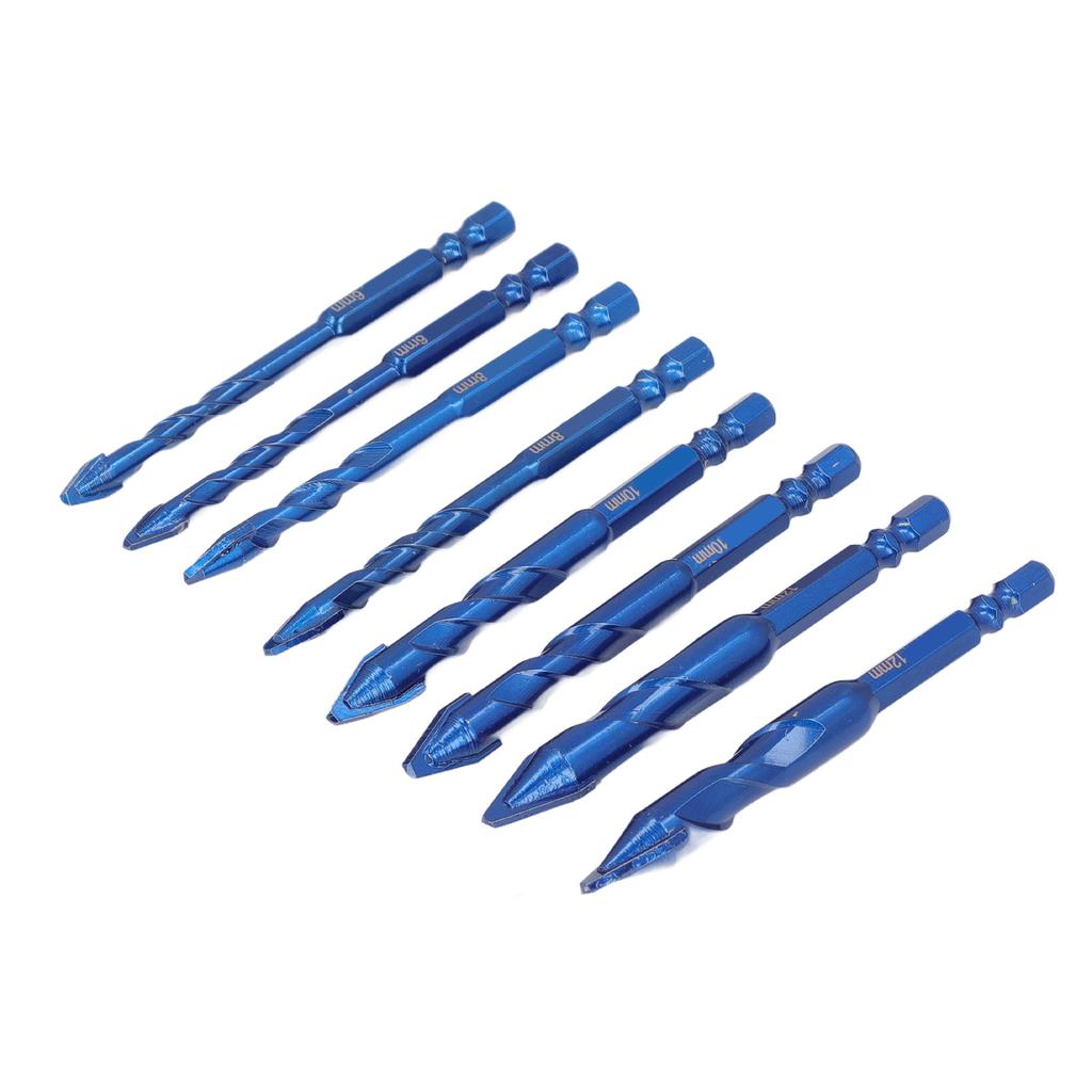 8 Pieces Skewed Head Eccentric Bits 14 Inch Hex Shank Twist Drill Set for Stone Glass Marble Tile
