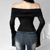 Fashion New Solid Slim Fit Off Shoulder T-shirt Women Sexy Backless Flare Long Sleeve Tshirts Woman Street Y2K Elegant Casual Lady Tee Shirt 24574