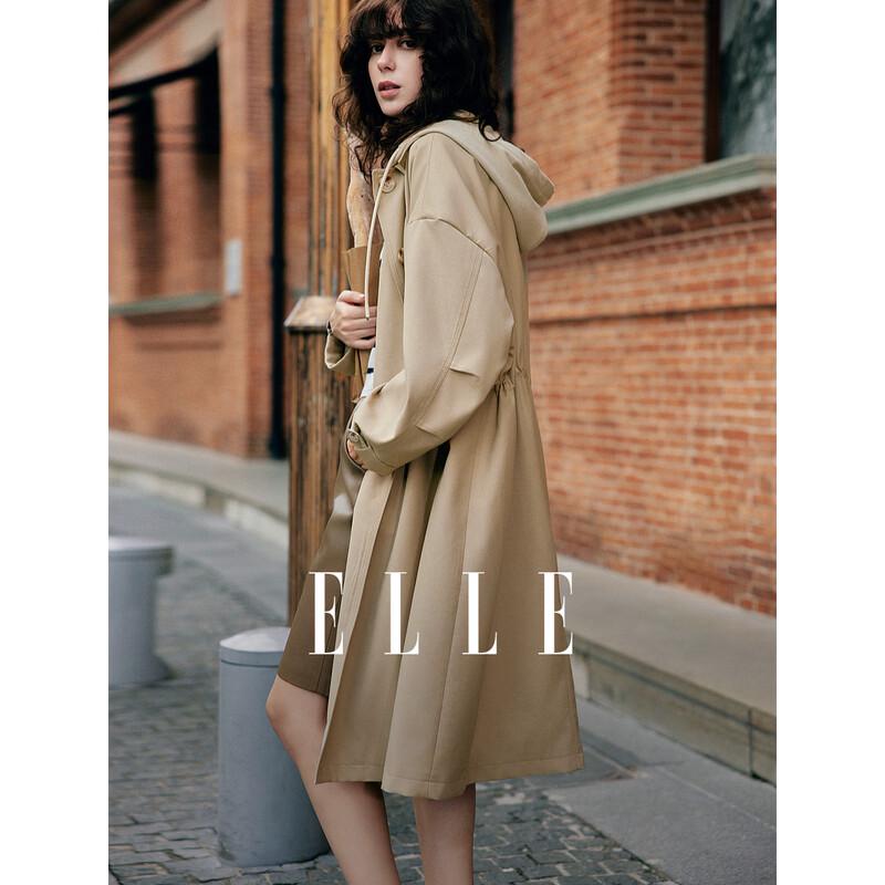 ELLE French Chic Colorblock Hooded Trench Coat M