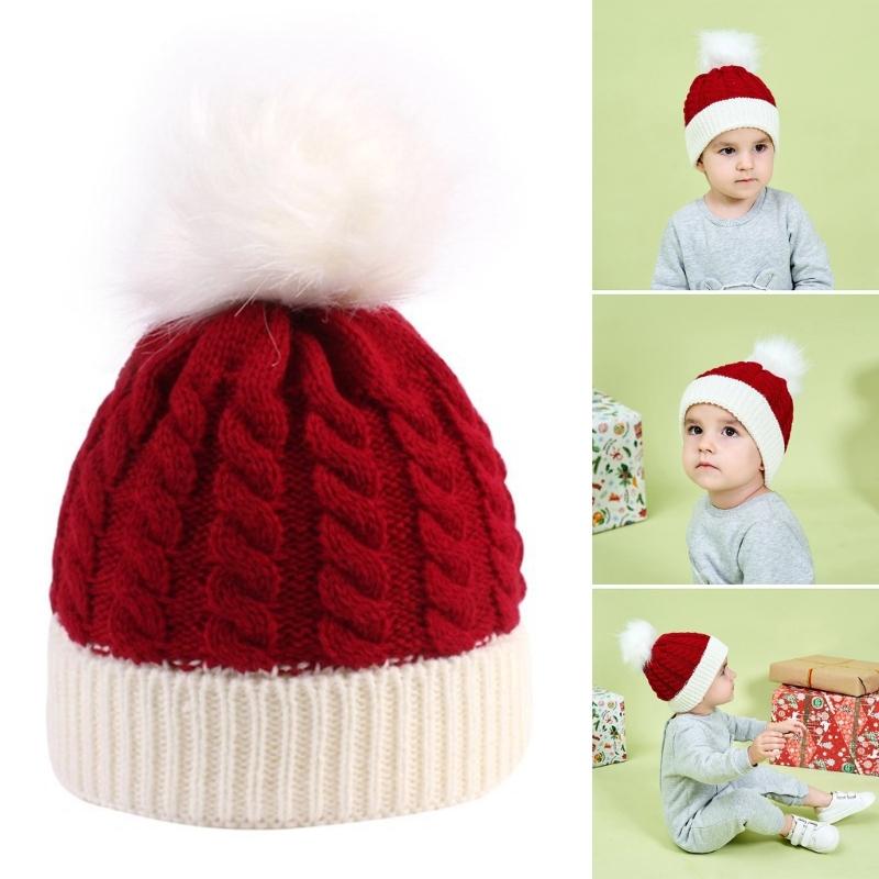 Baby Weihnachtsmann Mütze Gemütliche Handgestrickte Mützen Themenwarme Mütze Kopfbedeckung für Weihnachtsfeier und Fotografie 0-3 Jahre