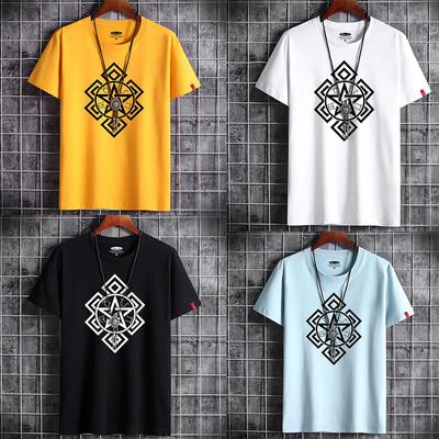 5 Colors Men Casual Large Size 100% Cotton Personality Symbol Print Short Sleeves S-6XL  Sports T-shirt