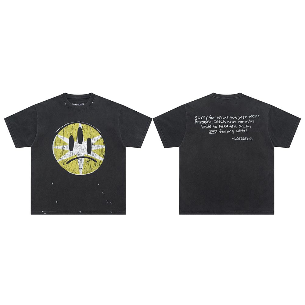 

Мужская и женская высококачественная хлопковая футболка с эффектом потертости и стирки. Популярная модная студенческая трендовая брендовая футболка XL