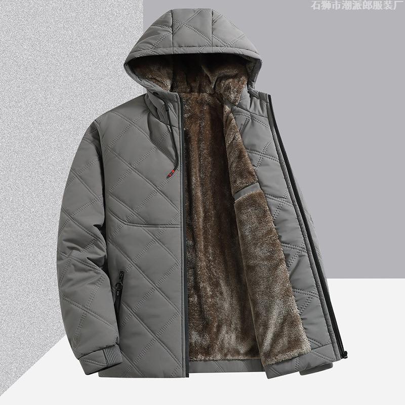 Autumn and winter new velvet thickened large size loose cotton-padded clothes men's fashion casual multi-bag warm hooded cotton-padded jacket