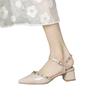 High Heels Women's Summer 2025 New French Bag Head Rivets Shallow Thick Heel Pointed Head Versatile Fashion Sandals Women