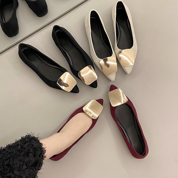 

French evening breeze temperament pointed head shallow mouth single shoes female spring and autumn new Korean version fairy casual commuting flat b 40 бордовый