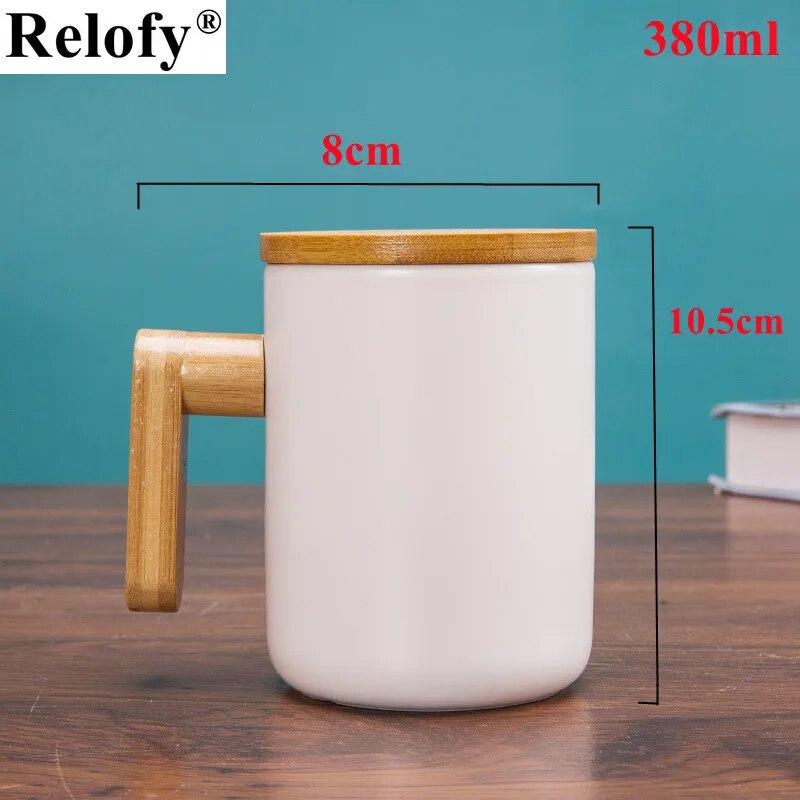 

380 мл креативные керамические кофейные кружки с бамбуковой ручкой и крышкой для домашнего офиса, кофейная чашка, кружка с горячей водой, посуда для напитков 380ml белый