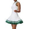 Womens Color-Block Collar Tennis Dress With Built-in Bra Pad Quick-Dry Sporty Skirt Gym Running Yoga Outdoor Activities