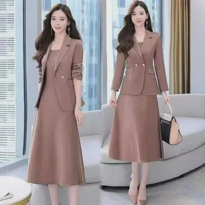 Robe tailleur deux pièces chic printemps pour femme: Robe mi-longue à bretelles au style élégant, disponible en grandes tailles