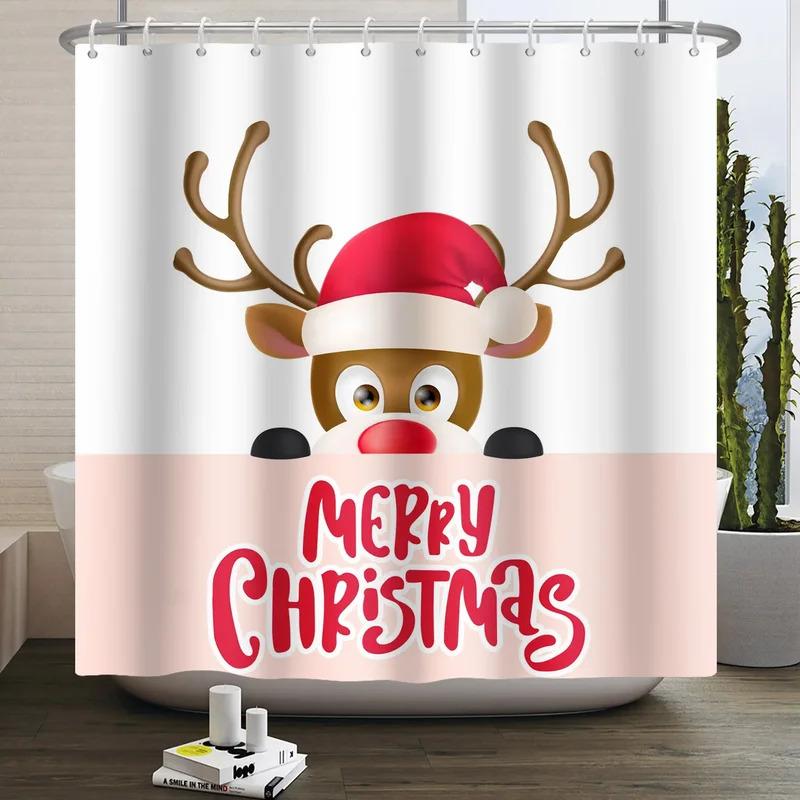 ZHL22Christmas Shower Curtain for Bathroom Waterproof Decoration with Hooks Weighted Lead Hem Heavy Duty Polyester Bath Curt2Ol%