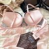 Sexy Hollow Underwear Set for Women 3/4 Cup Push Up Bra Lace Splicing Color Brassiere and Panties Ladies Intimates Lingerie