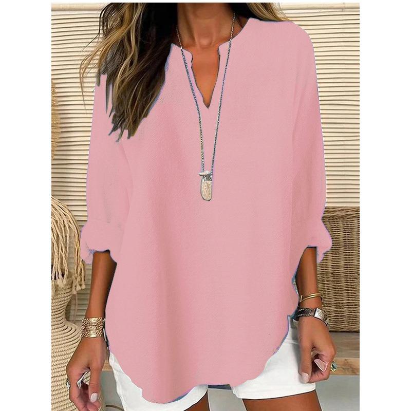 JPNTKY Women's Fashion Casual Solid Color Print V-Neck Long Sleeve Blouses & Shirts