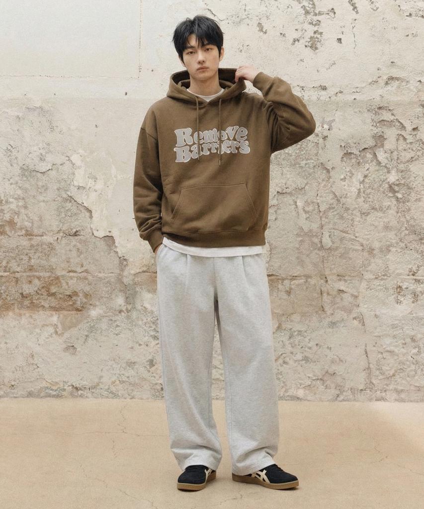 AGOD (Fleece-Lined) Single-Pleat Wide Sweatpants [White Melange]