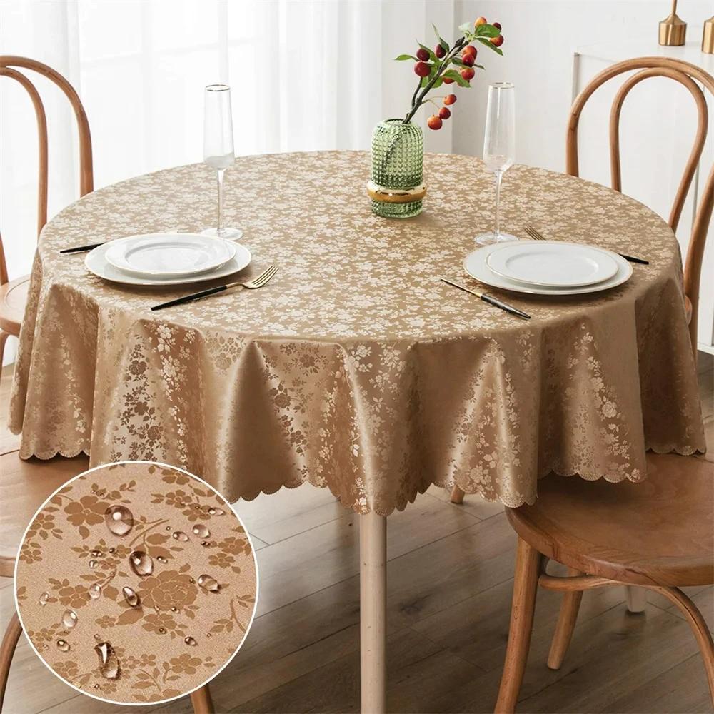 Kitinjoy Round Vinyl Tablecloth 100% Waterproof Rectangle Table Cloth Tables Wipeable Table Cover For Kitchen Dinner Party Decor