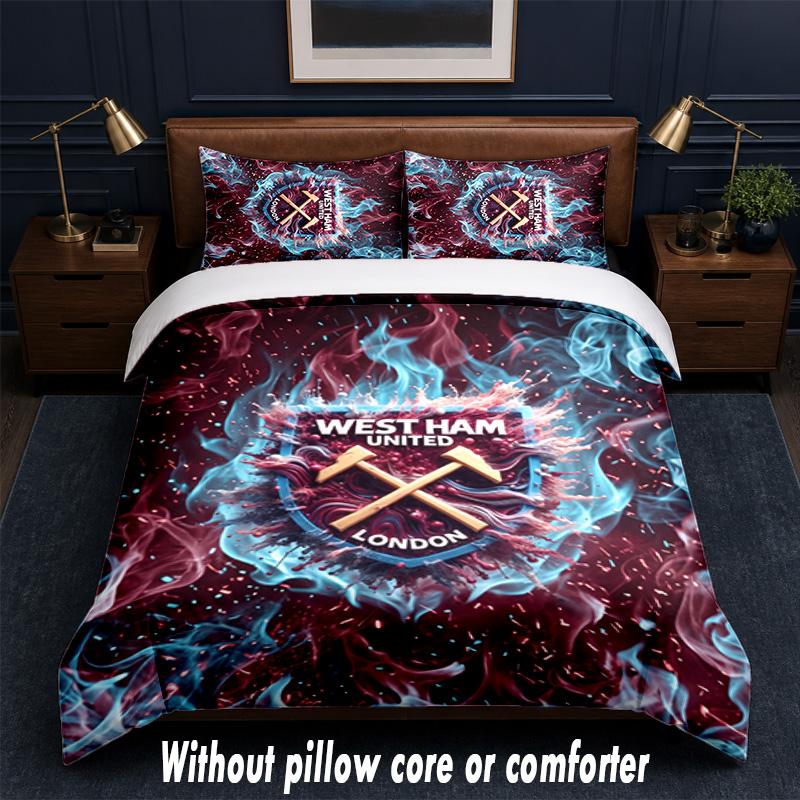 Set Biancheria da Letto West Ham United Football Design 1 Copripiumino + 2 Federe Morbido Traspirante Biancheria da Letto per la Casa