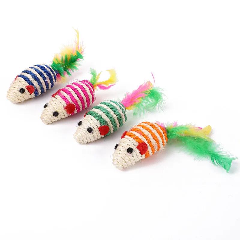 1pc Pet Cat Sisal Toys False Mouse Mini Funny Playing Toys Color Feather Kitten Bite Scratching Fun Toy Pet Supplies