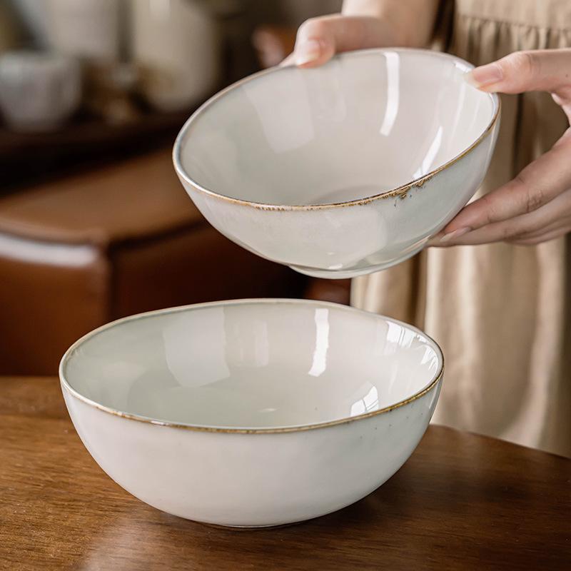Ceramic Bowl Noodle Bowl Retro Style Household Fruit Salad Bowl Round Vegetable Bowl Restaurant Japanese Tableware Ramen Bowl