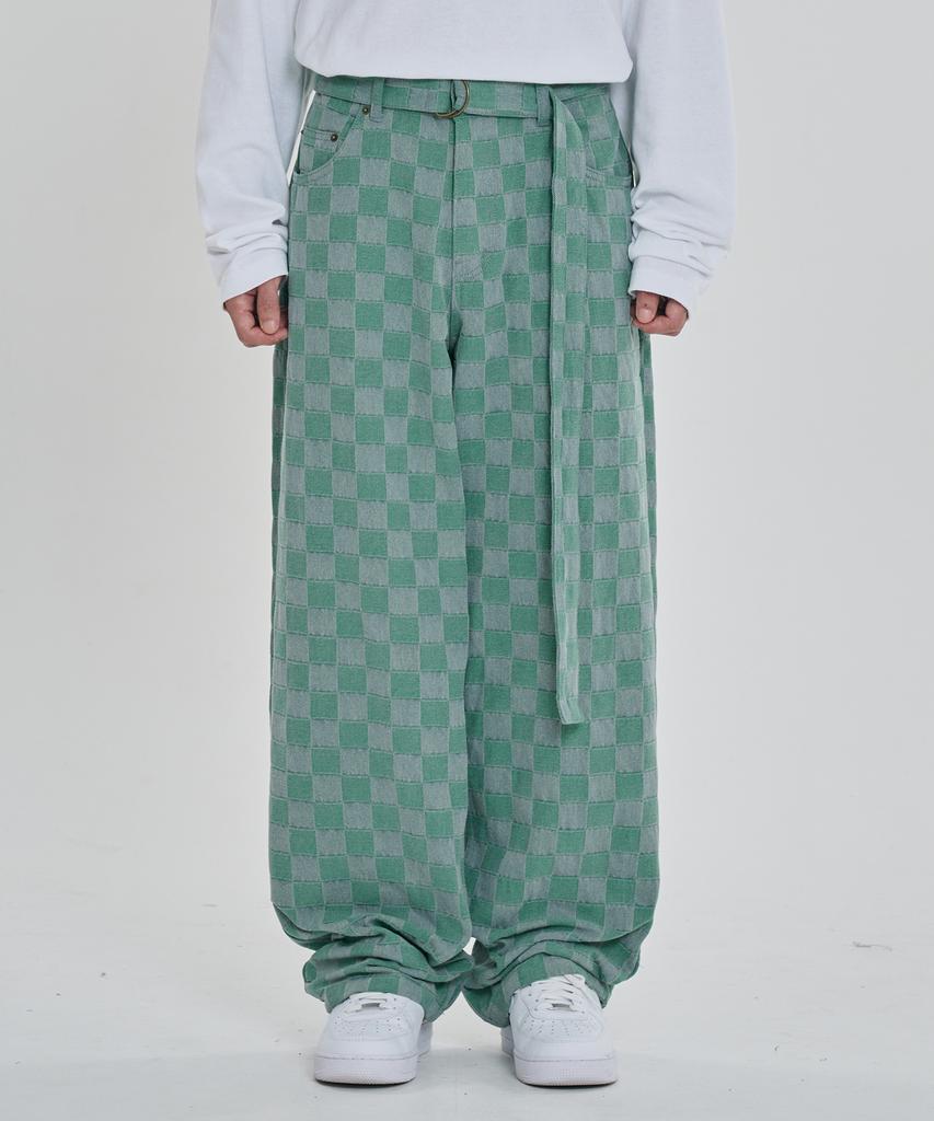 AJOBYAJO Checkerboard Denim Pants [Mint]