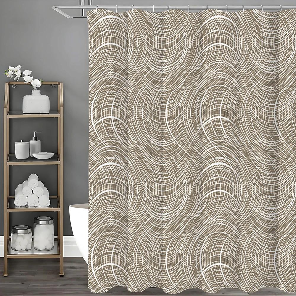 

Brown Patterned Shower Curtain, Bathroom Decorative Shower Curtain, Waterproof Shower Curtain With Hooks W60H190(CM)-1 Pcs