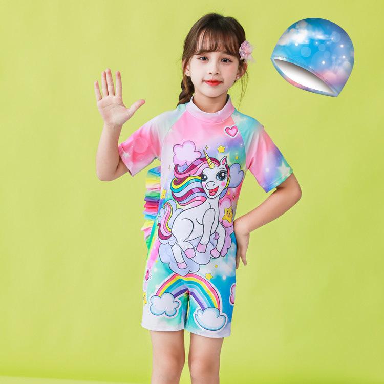 Girls' Surf Swimsuit Set with Cap