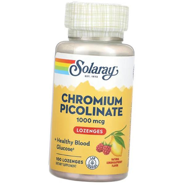 Хром Пиколинат, Chromium Picolinate 1000 Lozenges, Solaray  100леденцов Лимон-малина (36411092)