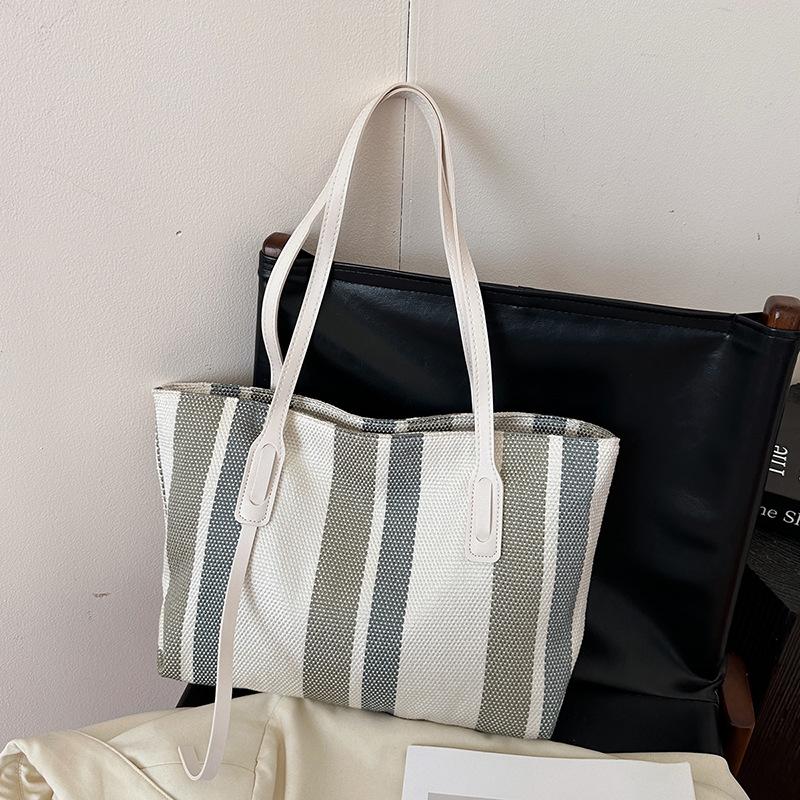 

New simple vertical stripe large capacity women s shoulder bag women s casual tote bag fashion handbag белый