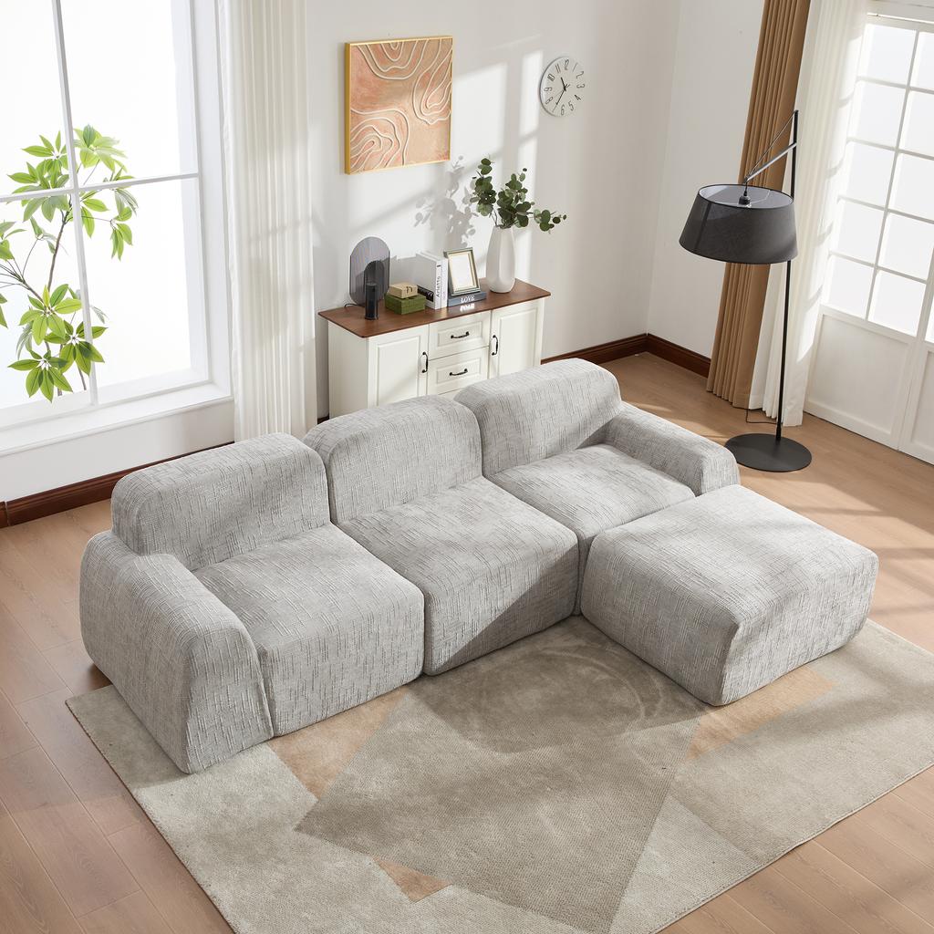 Modular Compression Sofa, Chenille Fabric, Filled with 30D High-Resilience Foam. Easy To Move, Non-Slip Base, Ideal for Living Room - Gray