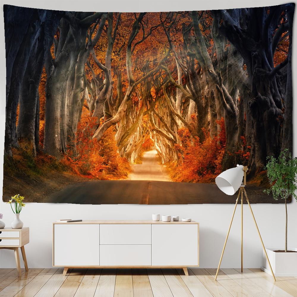 Piękny naturalny gobelin leśny wiszący na ścianie Duży krajobraz wiszący na ścianie gobelin Boho hipisowskie gobeliny ścienne Dekoracja artystyczna