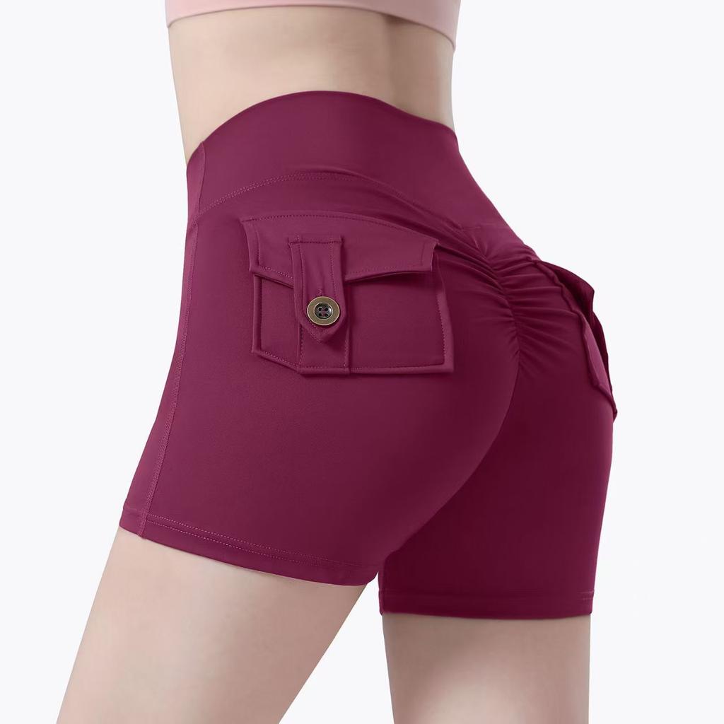 Fitness Sports Tooling Shorts Women's High Waist Tight Body Hip Lift Pocket Three-point Pants Nude Yoga Shorts