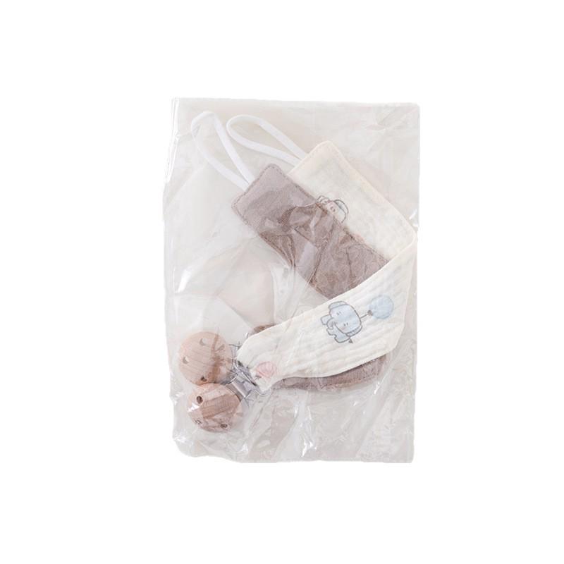 Buchenholz Schnullerclip & Baumwoll Beißring Set mit Anti-Fall Taschentuchclip (2er-Pack)