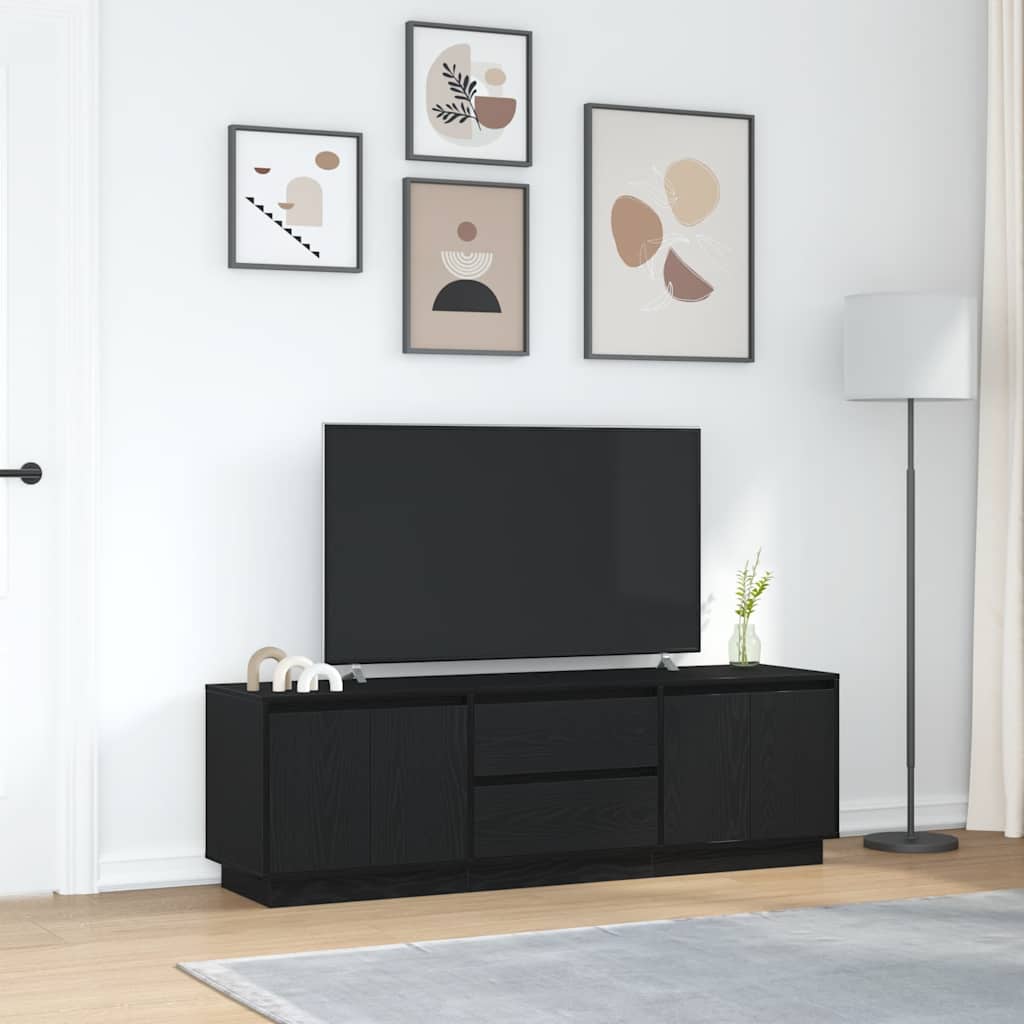 TV Stand with LED Lights Black Oak Effect 160.5x41x50 Cm