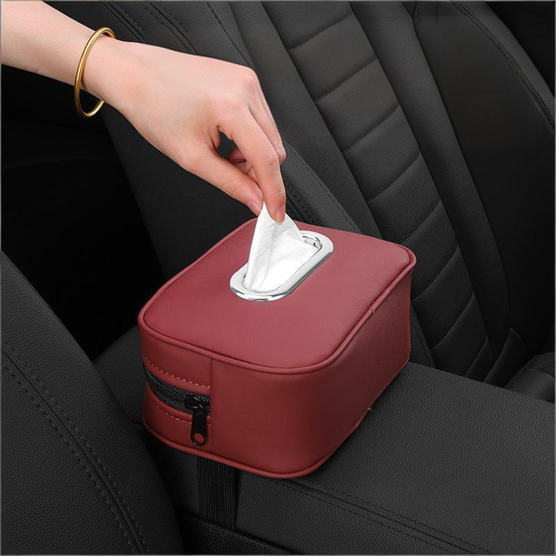 Car Tissue Box Holder Nappa Leather Car Center Console Armrest Napkin Box Sun Visor Backseat Tissue Case With Fix Strap