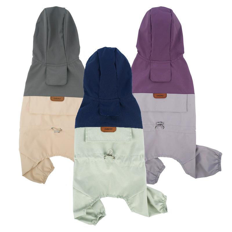 Pet Raincoat Small and Medium Dog Clothing Four-legged Waterproof Raincoat Pet Puppy Jacket Hooded Raincoat Outdoor Dog Supplies